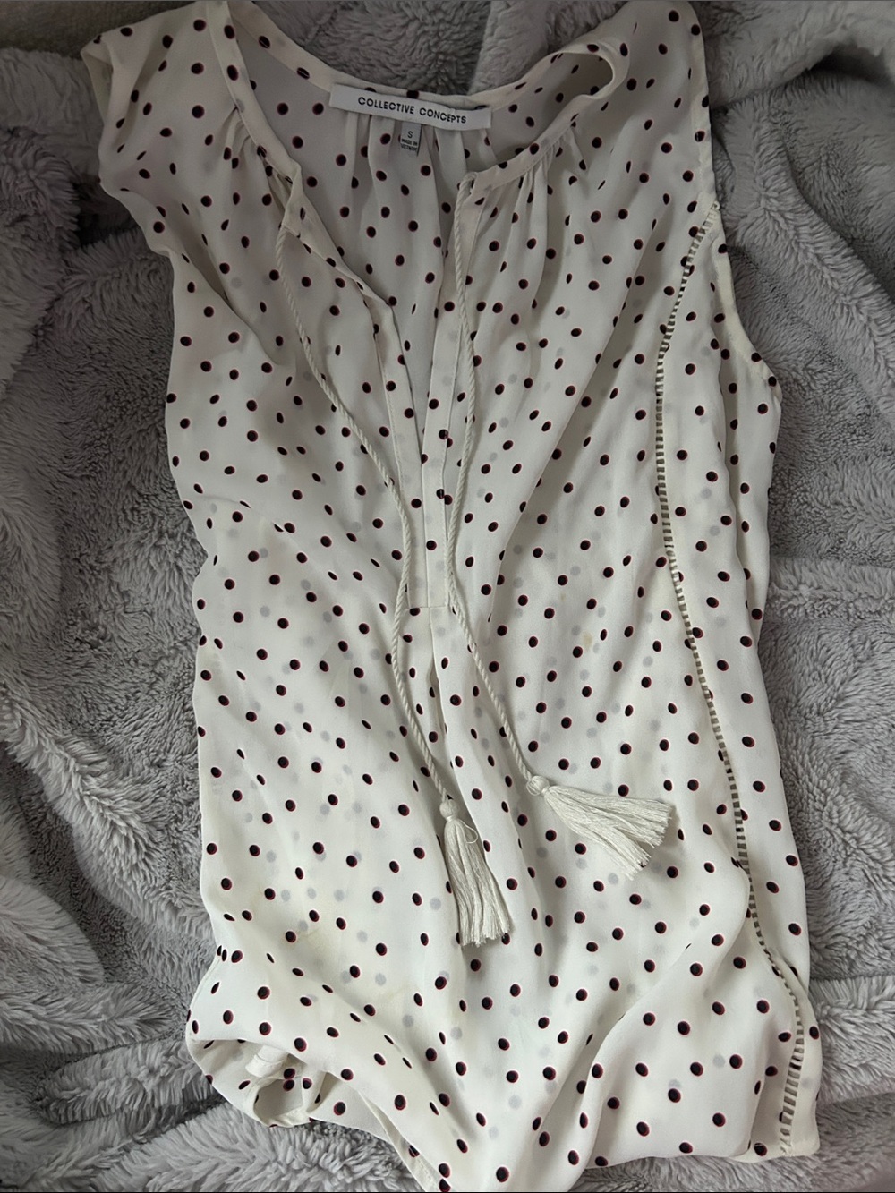 Collective Concepts Cream Blouse with Burgundy Polka Dots